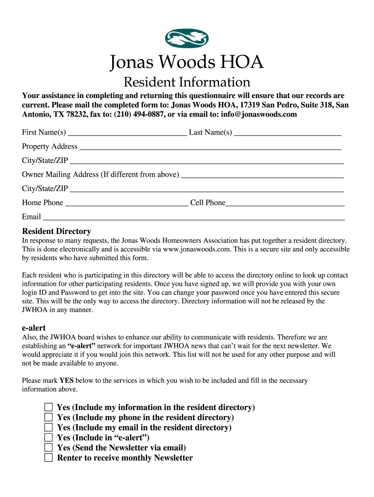 Hoa Approval Sheet  Form