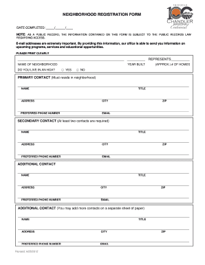 NEIGHBORHOOD REGISTRATION FORM City of Chandler Chandleraz