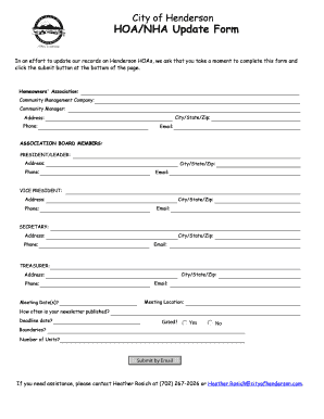 HOANHA Update Form City of Henderson