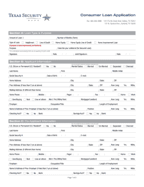 Consumer Loan Application Texas Security Bank  Form