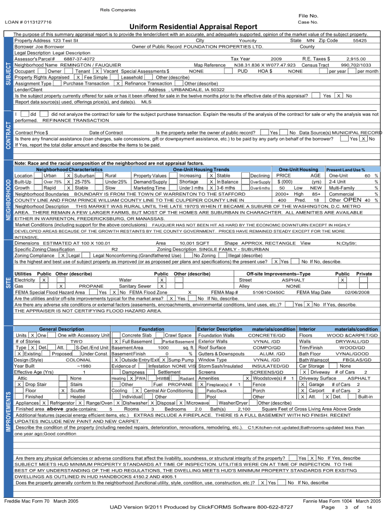 Residential Appraisal Report Sample  Form