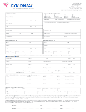 Credit Application Colonial Equipment Co  Form