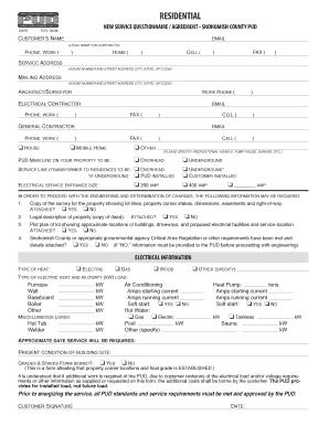 NEW SERVICE QUESTIONNAIRE Agreement SNOHOMISH COUNTY PUD  Form