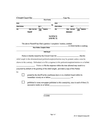 Circuit Court for NOTICE Courts State Md  Form