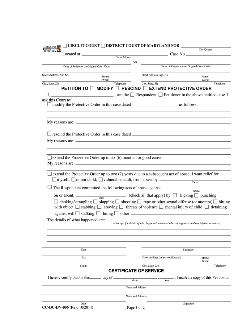 Rescind Protective Order Maryland  Form