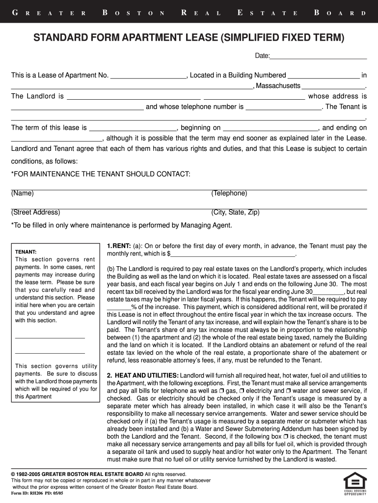  Standard Form Apartment Lease Simplified Fixed Term 2005-2024