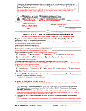 Requests for Accommodation Should Be Submitted to the Court Not Less Than Thirty 30 Days Before the  Form