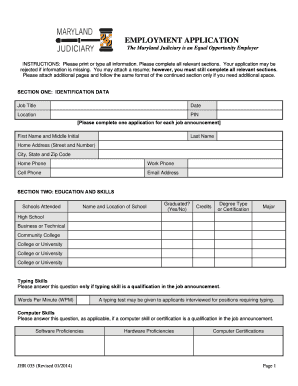 EMPLOYMENT APPLICATION Maryland State Court System Courts State Md  Form