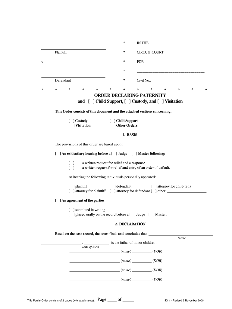 ORDER DECLARING PATERNITY and Maryland Courts Courts State Md  Form