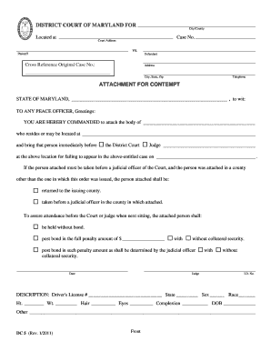 Maryland District Court Attachement for Contempt Form