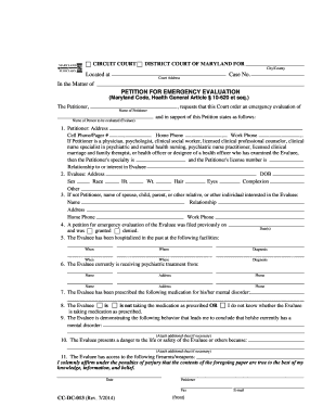  Maryland Emergency Petition Form 2014