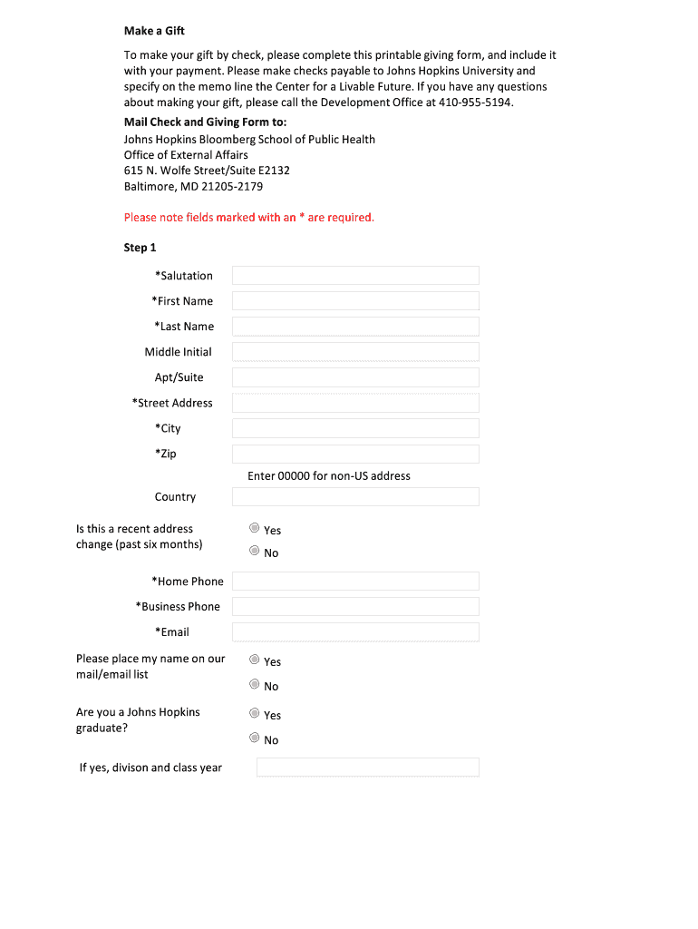 Download the Printable Giving Form Johns Hopkins Bloomberg Jhsph