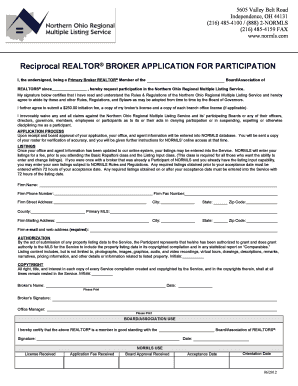 Broker Reciprocal Application NORMLS  Form