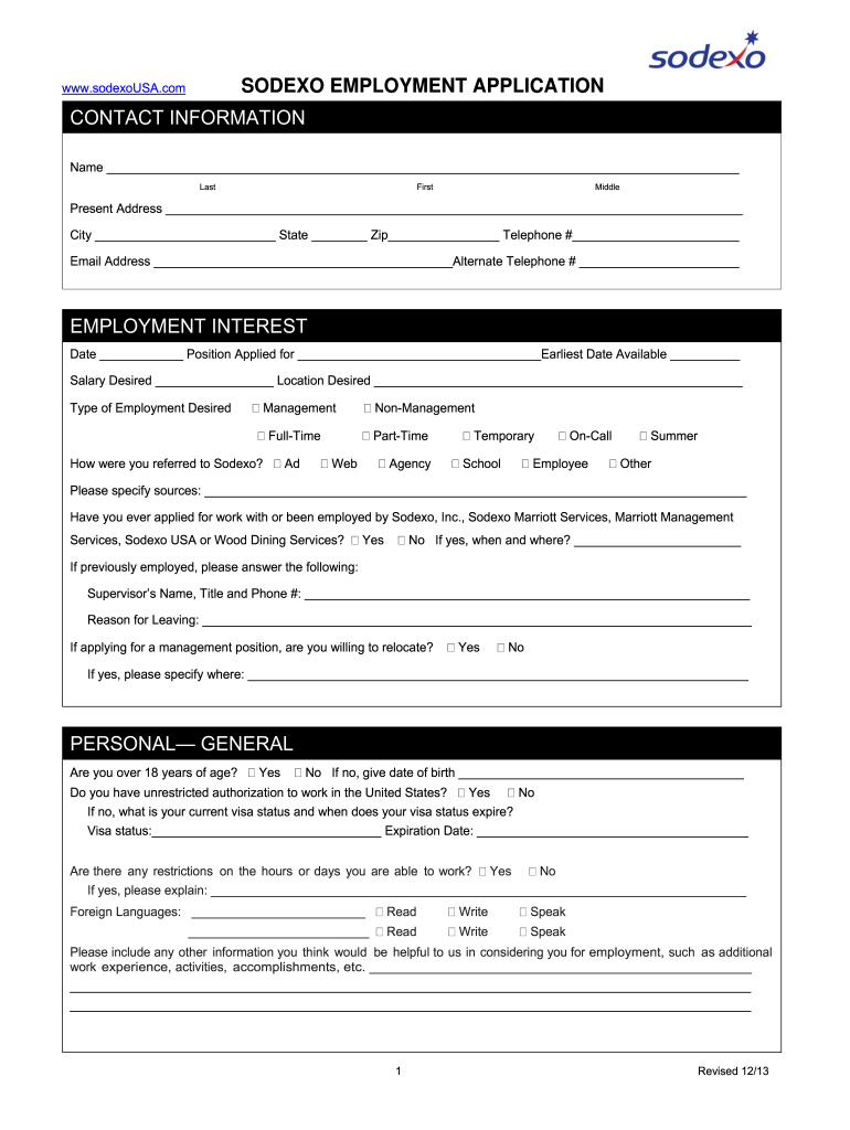  Sodexo Fillable Applacation Form 2013