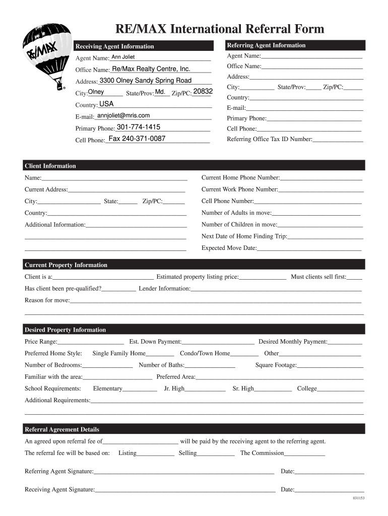 Remax Referral Form