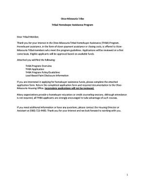 Otoe Missouria Home Buyers Assistance Program Application Form