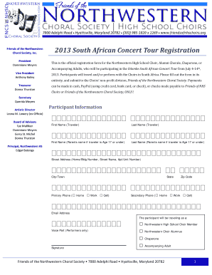 South African Concert Tour Registration Friendsofnhschoirs  Form
