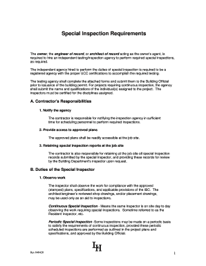 Special Inspection Requirements  Form