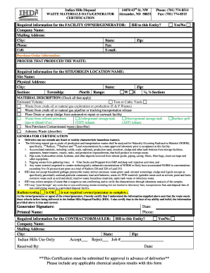 Indian Hills Disposal WASTE MATERIALS DATAGENERATOR CERTIFICATION 14070 43rd St  Form