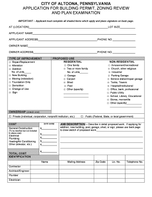 CITY of ALTOONA, PENNSYLVANIA APPLICATION for BUILDING PERMIT, ZONING REVIEW and PLAN EXAMINATION Altoonapa  Form