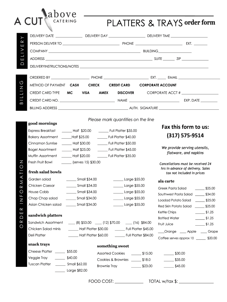 Catering Order Forms
