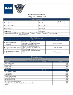 Detroit Tigers Suite Menu  Form