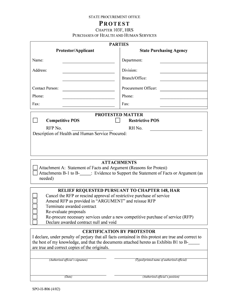 SPO Formal Protest Form SPO H 806 State Procurement Office