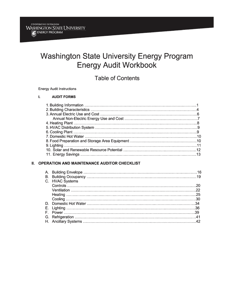 Energy Audit Workbook  Energy Wsu  Form