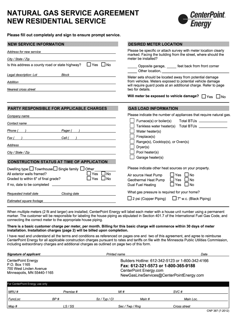  CNP 387 Natural Gas Service Agreement 2012