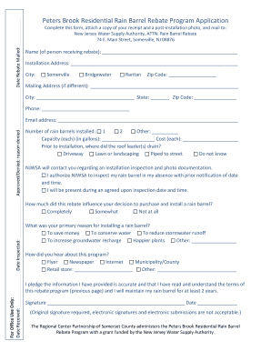 Peters Brook Residential Rain Barrel Rebate Program Terms and Raritanbasin  Form