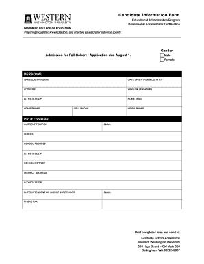 Candidate Information Form Wce Wwu