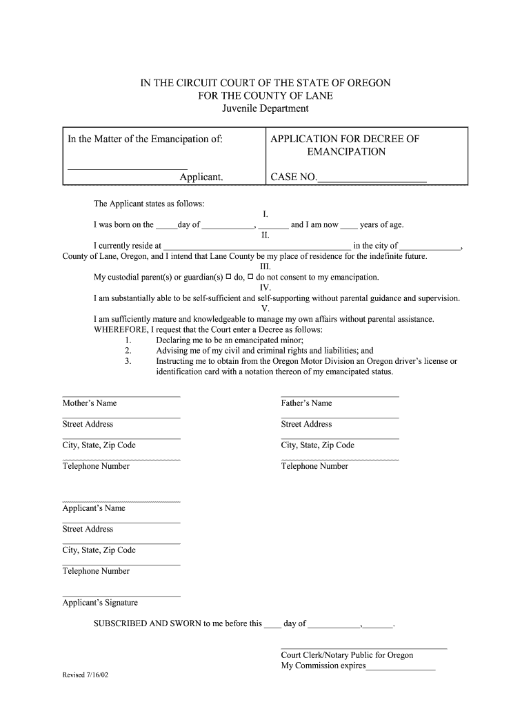 Oregon Emancipation Forms