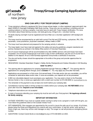 TroopGroup Camping Application Gsnnj  Form