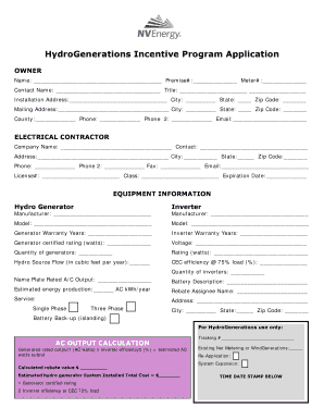 Hydro Generating Agricultural Rebate Application Form NV Energy