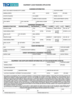 EQUIPMENT LEASE FINANCING APPLICATION BUSINESS  Form