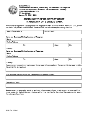 ASSIGNMENT of REGISTRATION of TRADEMARK Commerce Commerce Alaska  Form