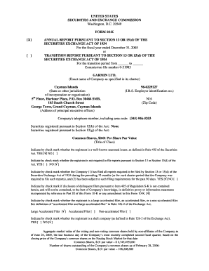 UNITED STATES SECURITIES and EXCHANGE Garmin  Form