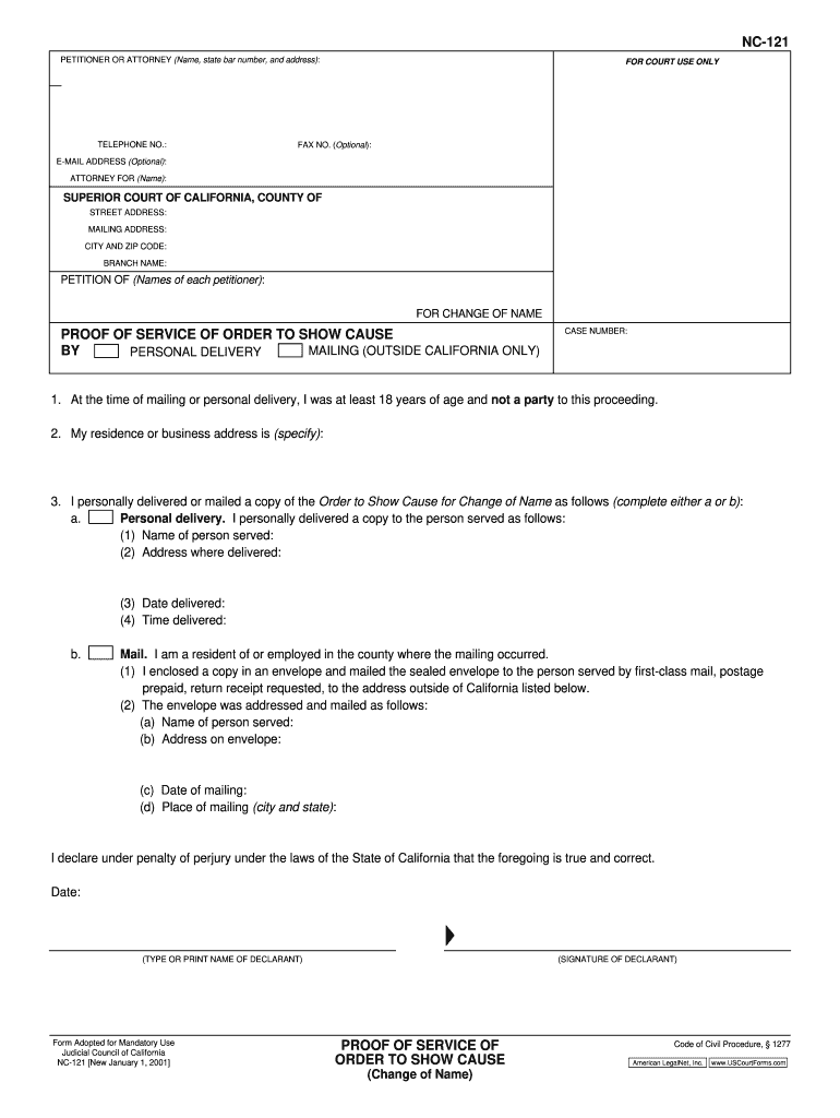 Nc Certificate of Service  Form