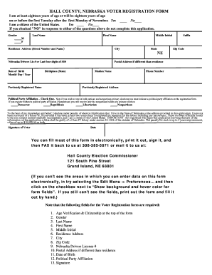Hall County Nebraska Voter Registration  Form