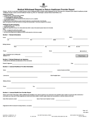 MEDICAL WITHDRAWAL HEALTHCARE PROVIDER REPORT Marquette  Form