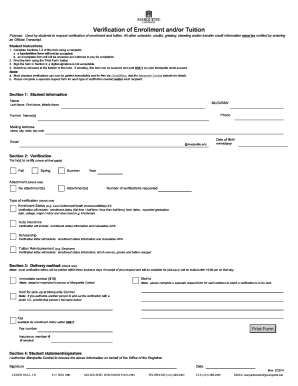 REQUEST for VERIFICATION of ENROLLMENTTUITION Marquette  Form