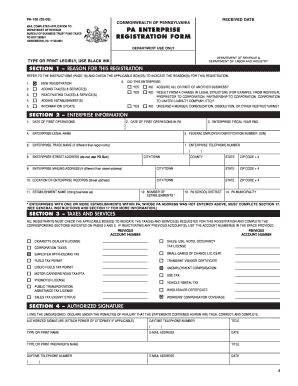 Pennsylvania Enterprise Registration Form