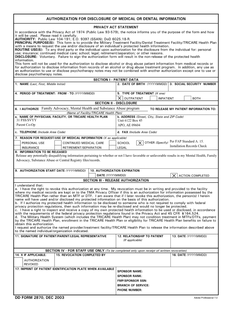 Dd 2870 Example  Form