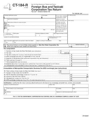 Form CT 184 R November Foreign Bus and Taxicab Tax Ny