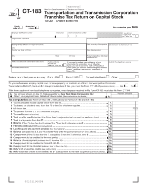 CT 183 Final Return Amended Return Staple Forms Here New York State Department of Taxation and Finance Transportation and Transm