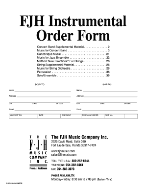 FJH Instrumental Order Form the FJH Music Company Inc