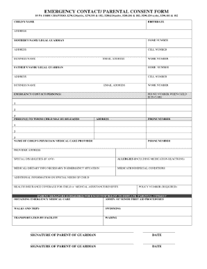 Emergency Contact Parental Consent Fillable Form
