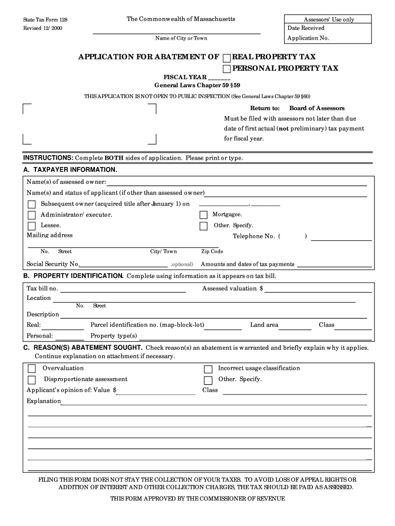  Ma State Tax Form 128 122000 2016-2024