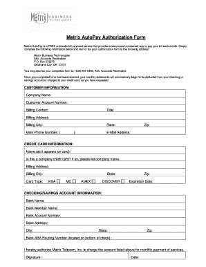 Matrix AutoPay Authorization Form