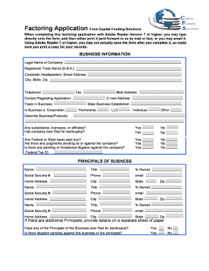 Factoring Application Capital Funding Solutions  Form